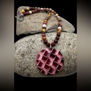 Sterling Silver Natural Faceted Mookaite Jasper & Spiny Oyster Beaded Necklace